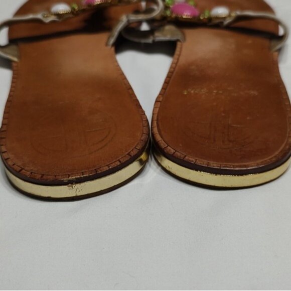 Lilly Pulitzer Embellished White Leather Thong Sandals Flip-Flops 8.5M - Picture 7 of 10